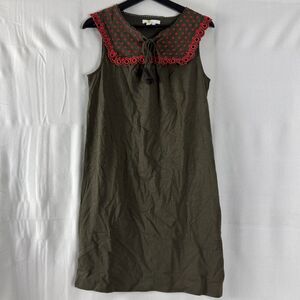 Boden Sze 6 Eyelet Embroidered Collar Shift Nella Dress Olive Green Boho Peasant
